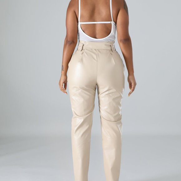 Beige Leatherette Pants - Picture 4 of 4